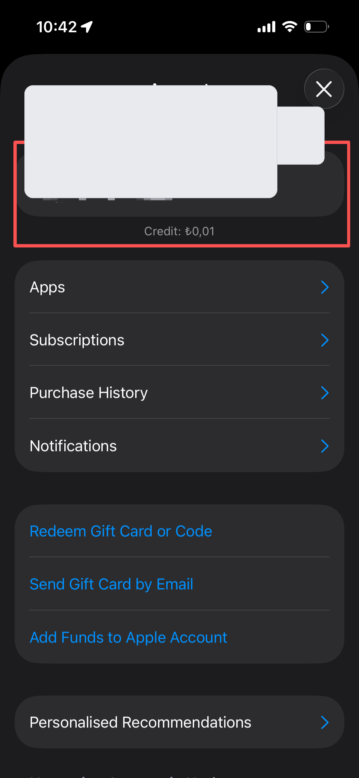 App Store 当前账号页面